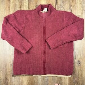 Vintage L.L. Bean Womens Knit Sweater Size M Red Marled Lambswool Angora Zip-up